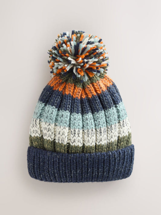Navy Stripe Pom Beanie Hat (3mths-16yrs) image 3