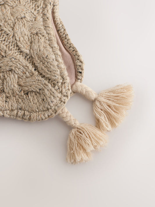 Neutral Cable Knit Inca Pom Hat (3mths-10yrs) image 3
