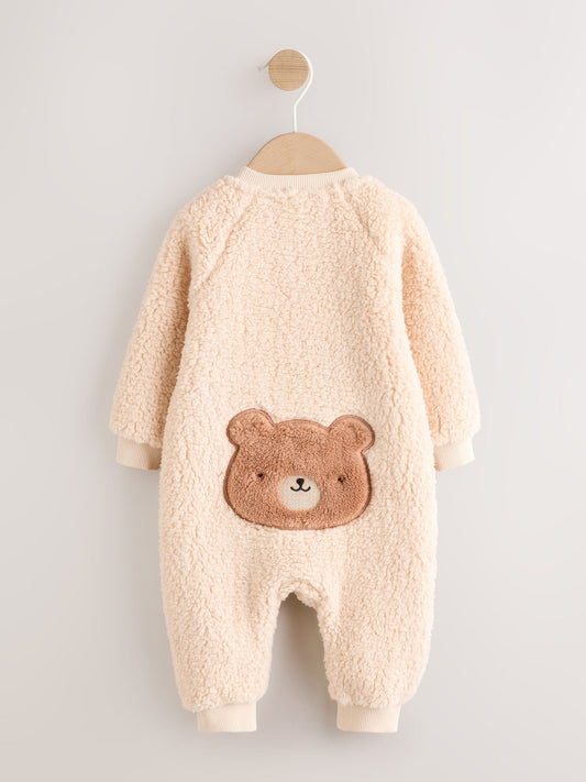 Neutral Bear Baby Heavy Fleece Sleepsuit image 3