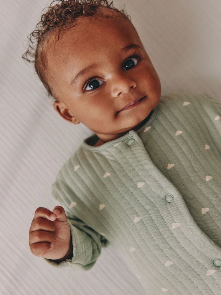 Sage Green Baby Quilted Sleepsuits 2 Pack