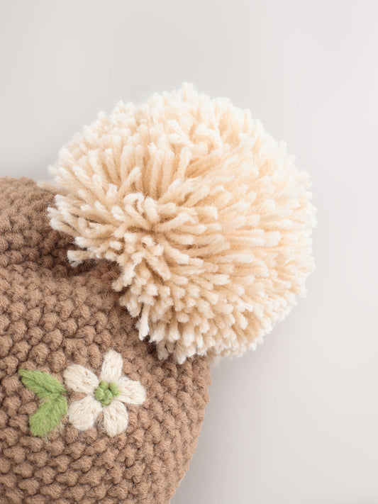 Chocolate Brown Embroidered Beanie (1-13yrs) image 3