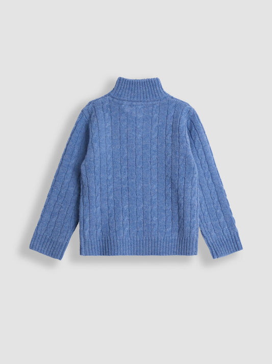 JoJo Maman Bébé Indigo Blue Classic Cable Half Zip Jumper image 2