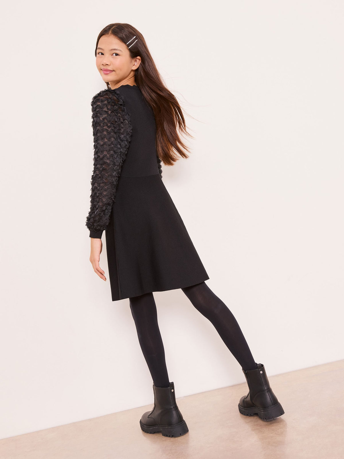 Lipsy Black Textured Sleeve Knit Dress (5-16yrs) - image 5
