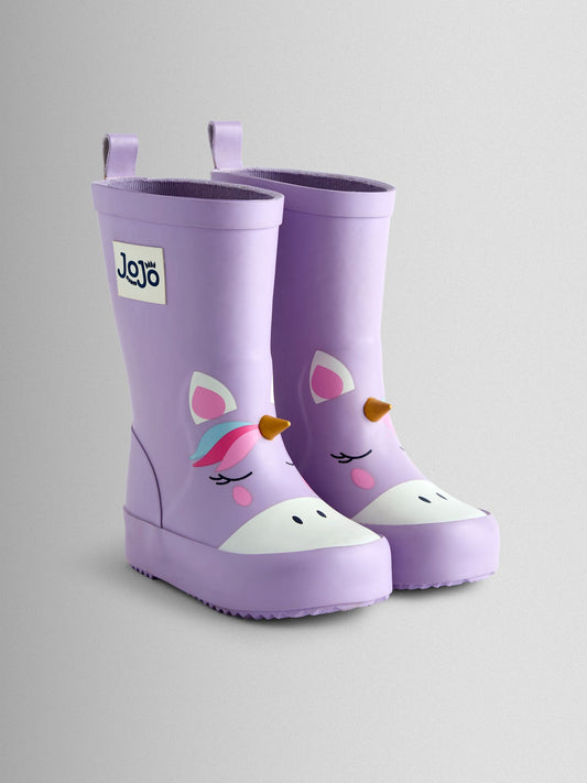 JoJo Maman Bébé Lilac Unicorn Print Short Wellies image 2