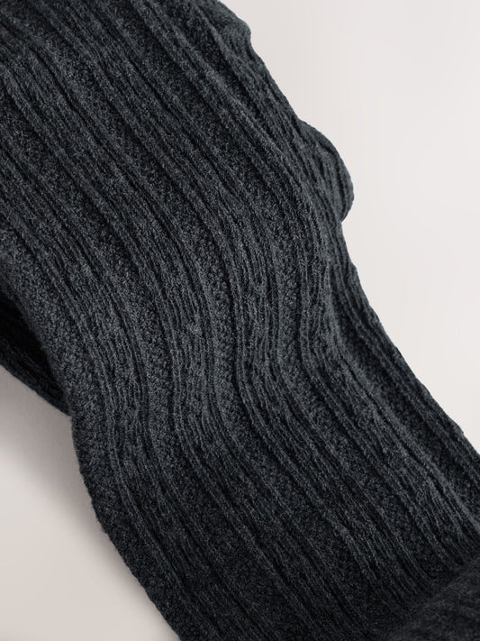 Charcoal Grey Longer Length Cotton Rich Cable Tights image 3