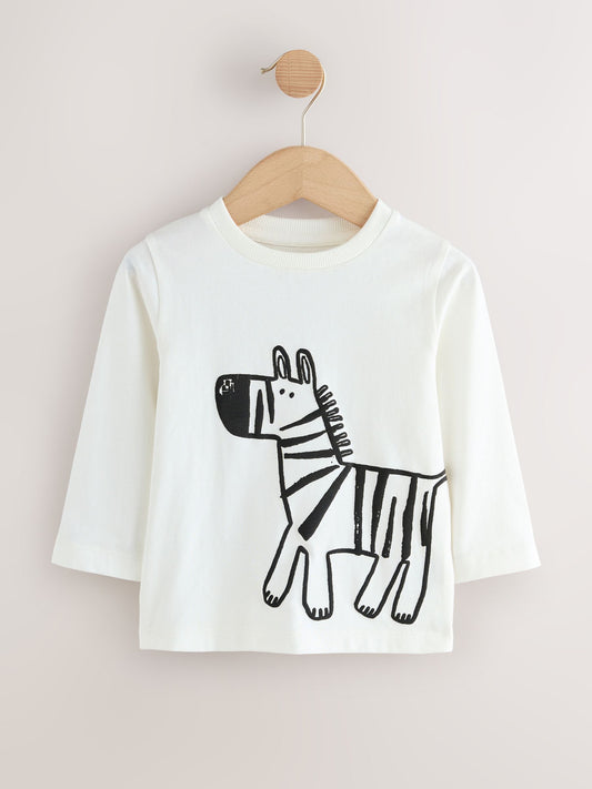 Tan/White/Black Safari Long Sleeve Graphic Print T-Shirts 3 Pack (3mths-7yrs) image 2
