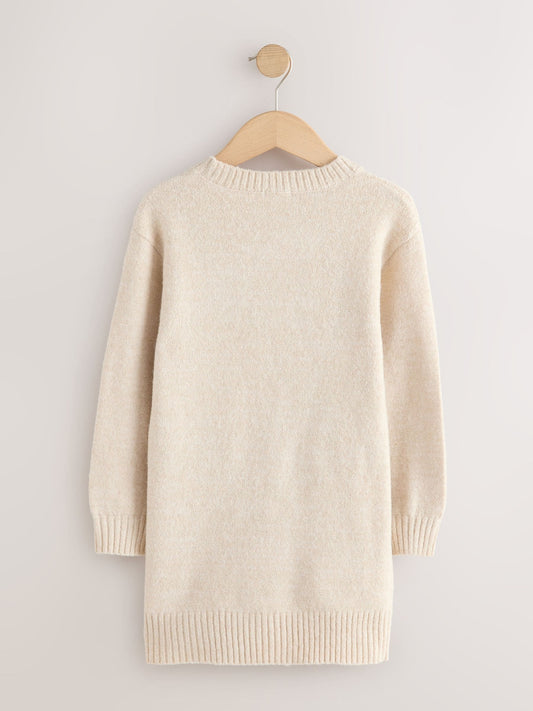 Ecru Bow Embellished Knit Jumper Dress (3-16yrs)