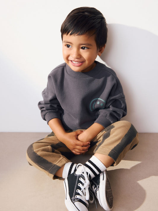Black/Brown Single Sweatshirt And Stripe Joggers Set (3mths-7yrs) image 3