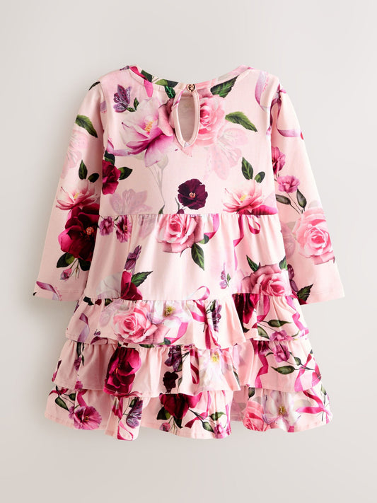 Baker by Ted Baker Pink Ruffle Hem Floral Jersey Dress image 2