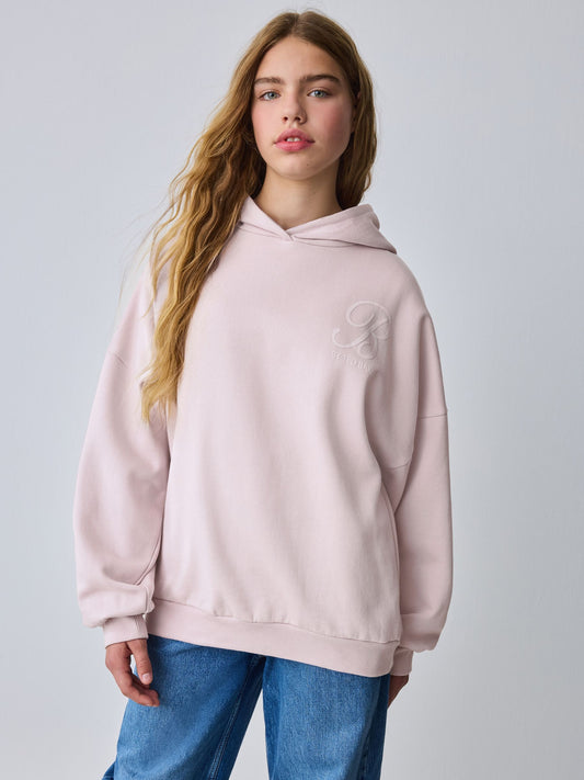 Baker by Ted Baker Oversized Satin Appliqué Back Print Pink/White Hoodie image 2