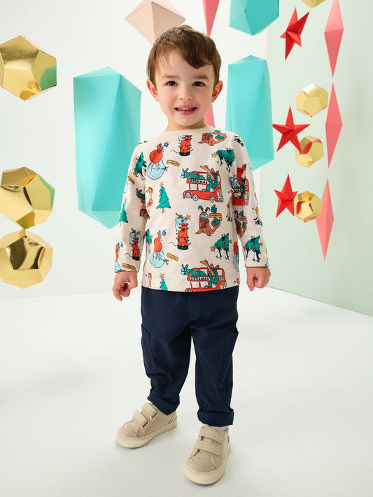 Stone All-Over Print Christmas Long Sleeve T-Shirt (3mths-7yrs)