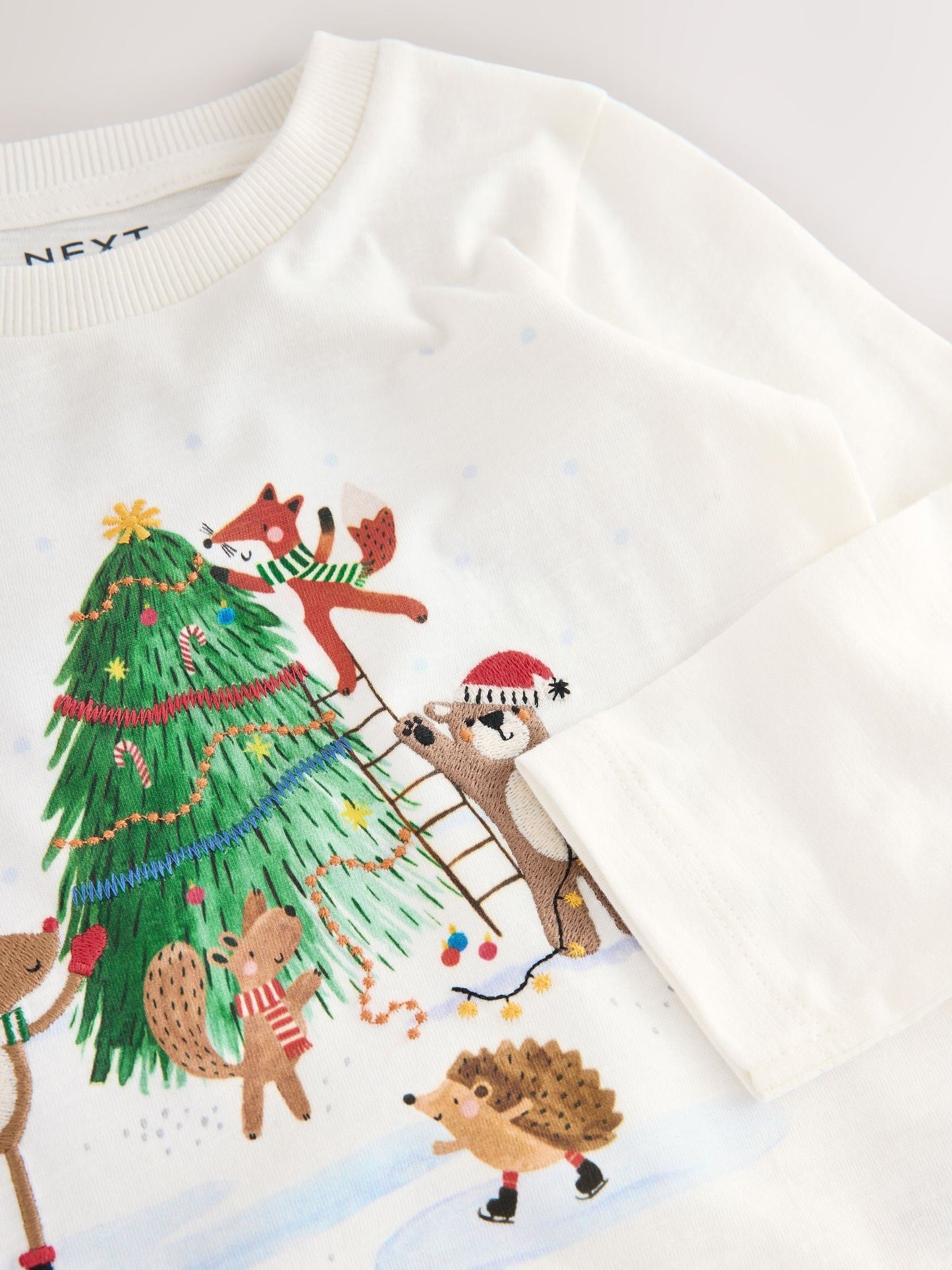 White Graphic Print Embroidered Christmas Long Sleeve T-Shirt (3mths-8yrs)