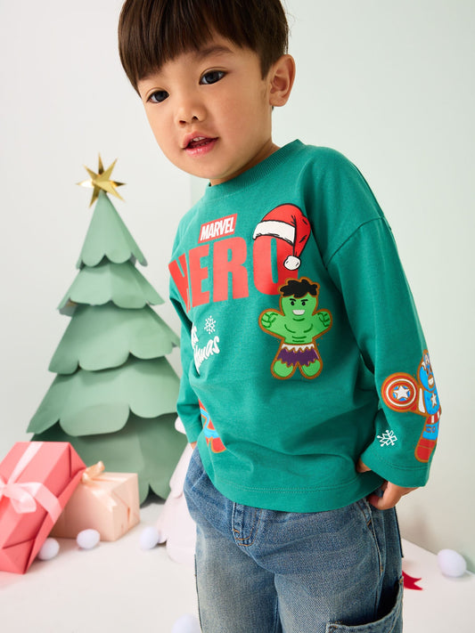 Green Christmas Marvel Long Sleeve T-Shirt (9mths-8yrs)