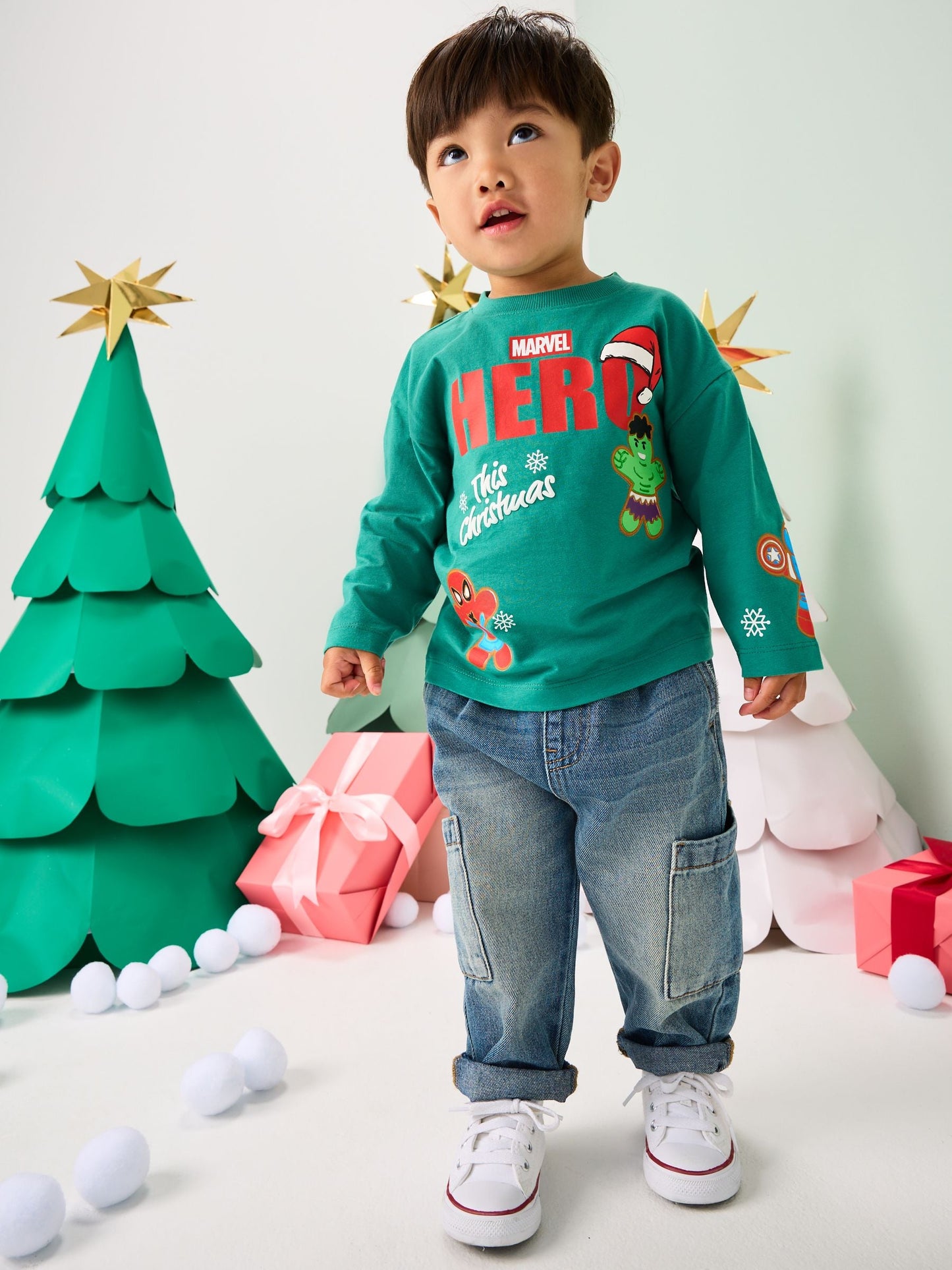 Green Christmas Marvel Long Sleeve T-Shirt (9mths-8yrs)