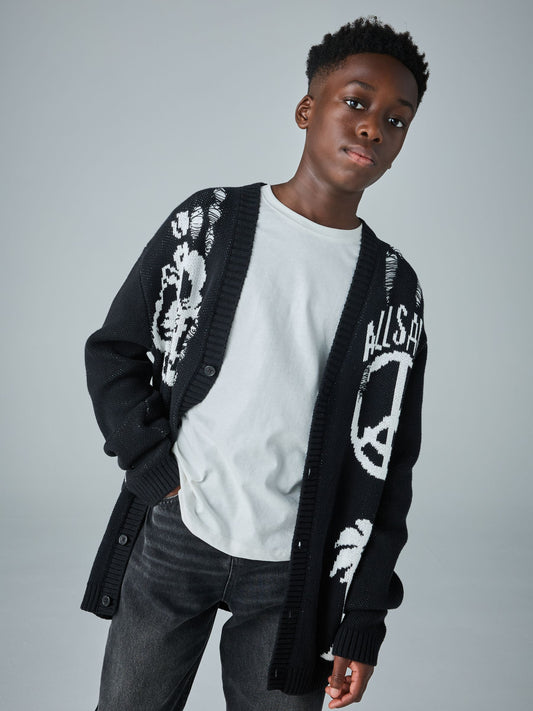 smALLSAINTS Black Motive Graphic Distressed Knitted Cardigan - image 2
