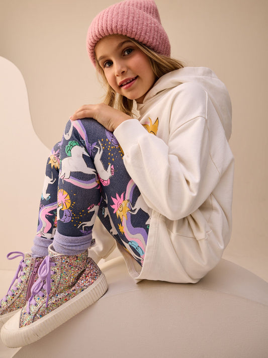 Ecru/Navy Unicorn Graphic Print Hoodie Leggings Set (3-16yrs)