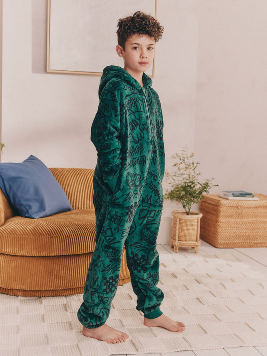 Green Skull Fleece All-In-One (3-16yrs)