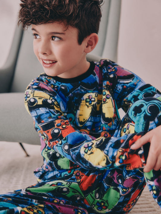 Multi Bright Single Cosy Fleece Pyjamas (3-16yrs) image 3