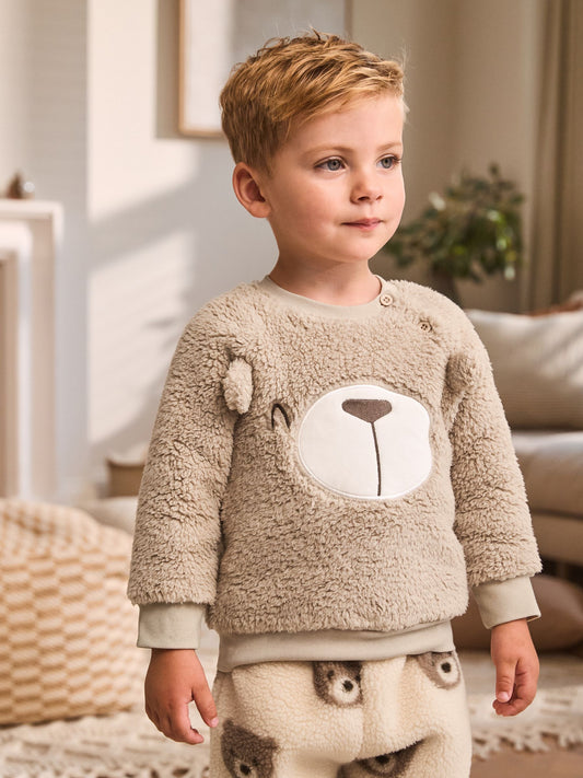 Brown/Cream Bear Single Cosy Fleece Pyjamas (9mths-12yrs) image 3