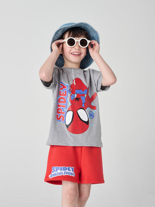 Brand Threads Grey & Red Spidey and His Amazing Friends 100% Cotton Top and Short Set image 2
