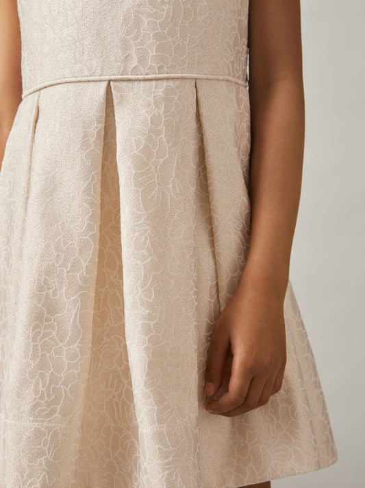 Reiss Ivory Nia 9-13 yrs Brocade Cap-Sleeve Pleated Dress - image 1