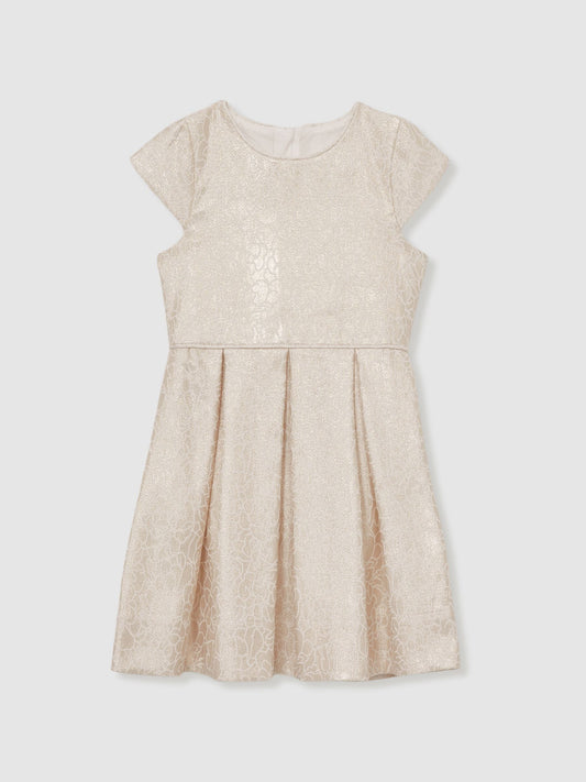 Reiss Ivory Nia 9-13 yrs Brocade Cap-Sleeve Pleated Dress - image 2