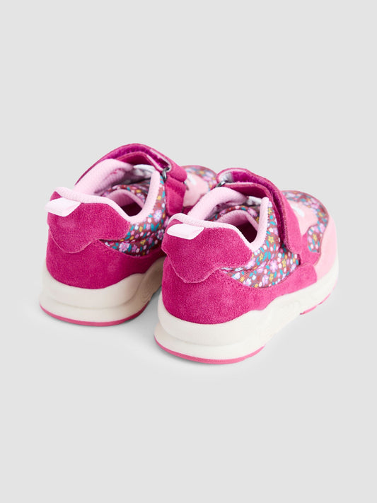 JoJo Maman Bébé Pink Ditsy Riptape Lace-Up Trainers image 2