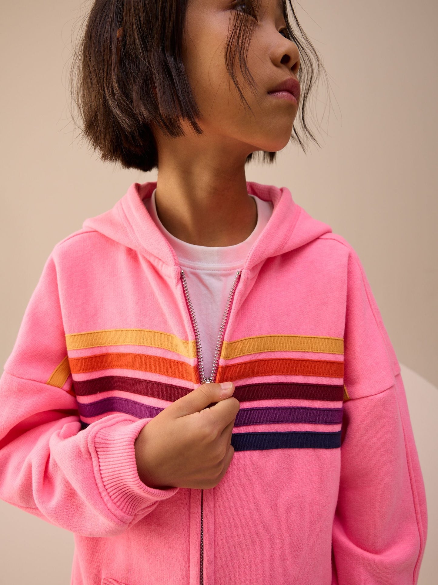 Pink Multi Stripe Zip Through Hoodie (3-16yrs)
