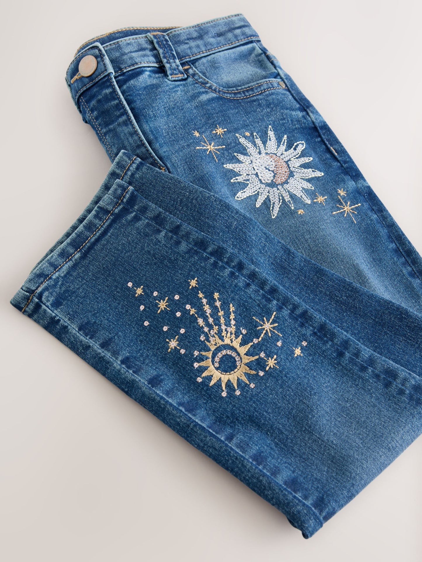 Dsiney Kidz - Mid Blue Skinny Fit Floral Embroidered Straight Leg Jeans (3-16yrs) image 4