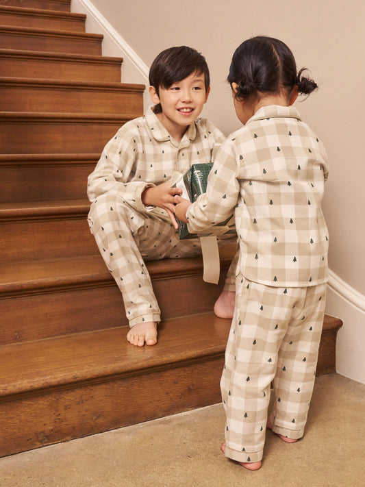 Neutral check Matching Family Christmas Button Through Pyjamas (9mths-16yrs) image 3