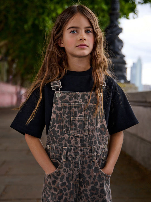 Chocolate Brown Animal Print Dungaree (3-16yrs)