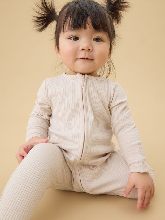 MORI Ecru Stretch Supersoft 2 Way Zip Sleepsuit image 2