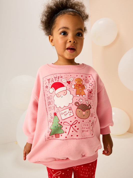 Pink/Red Christmas Sweatshirt and Flare Leggings Set (3mths-7yrs) image 3