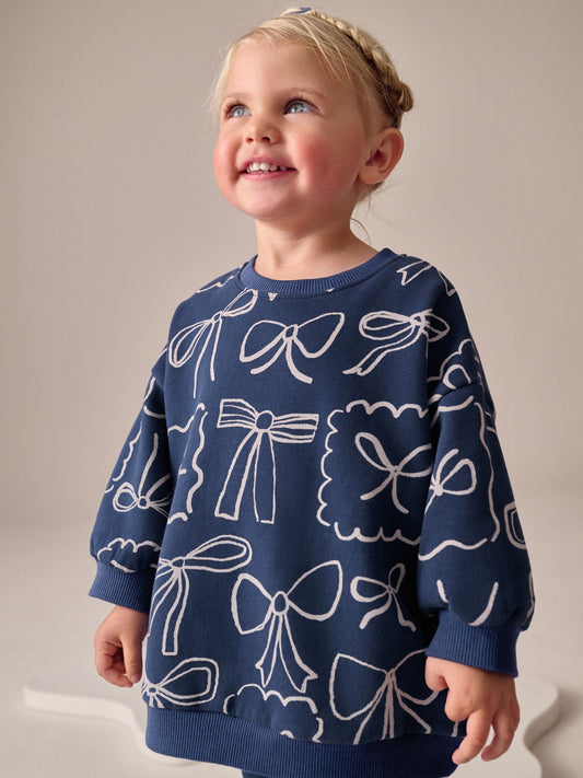 Navy Bow Print Sweatshirt & Flare Leggings Set (3mths-7yrs) image 3