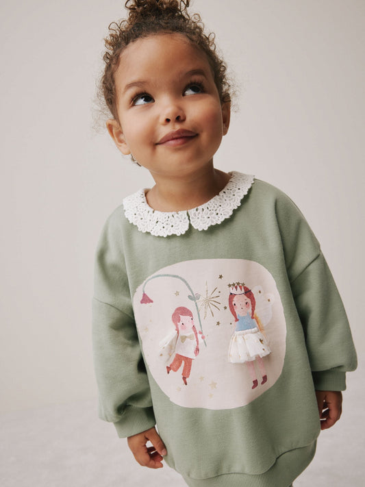 Green Fairy Collared Sweatshirt & Flare Leggings Set (3mths-7yrs) image 3