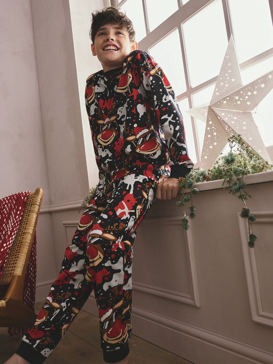 Red/Black Single Jogger Christmas Pyjamas (3-16yrs) image 3