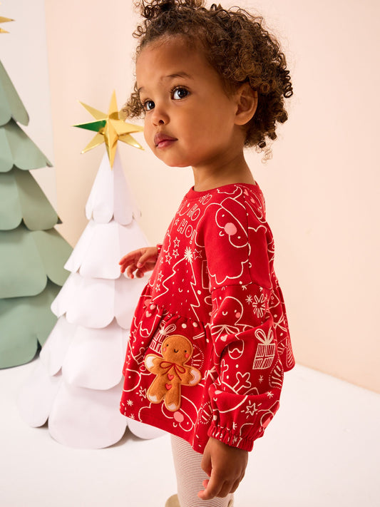 Red Christmas Gingerbread Long Sleeve Peplum Top and Leggings Set (3mths-7yrs) image 3