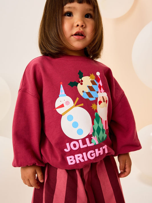 Burgundy Red Santa Long Sleeve Top and Barrel Trousers Set (3mths-7yrs)