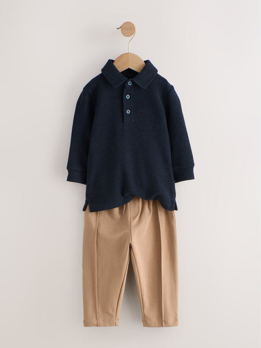 Navy Long Sleeve Polo Shirt And Joggers Set (3mths-7yrs) image 2