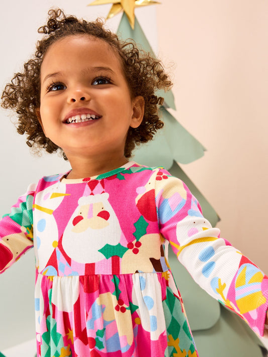 Pink Long Sleeve Christmas Dress (3mths-7yrs)
