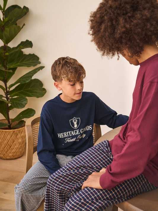 Navy/Burgundy Long Sleeve Woven Check Pyjamas 2 Pack (3-16yrs) image 3