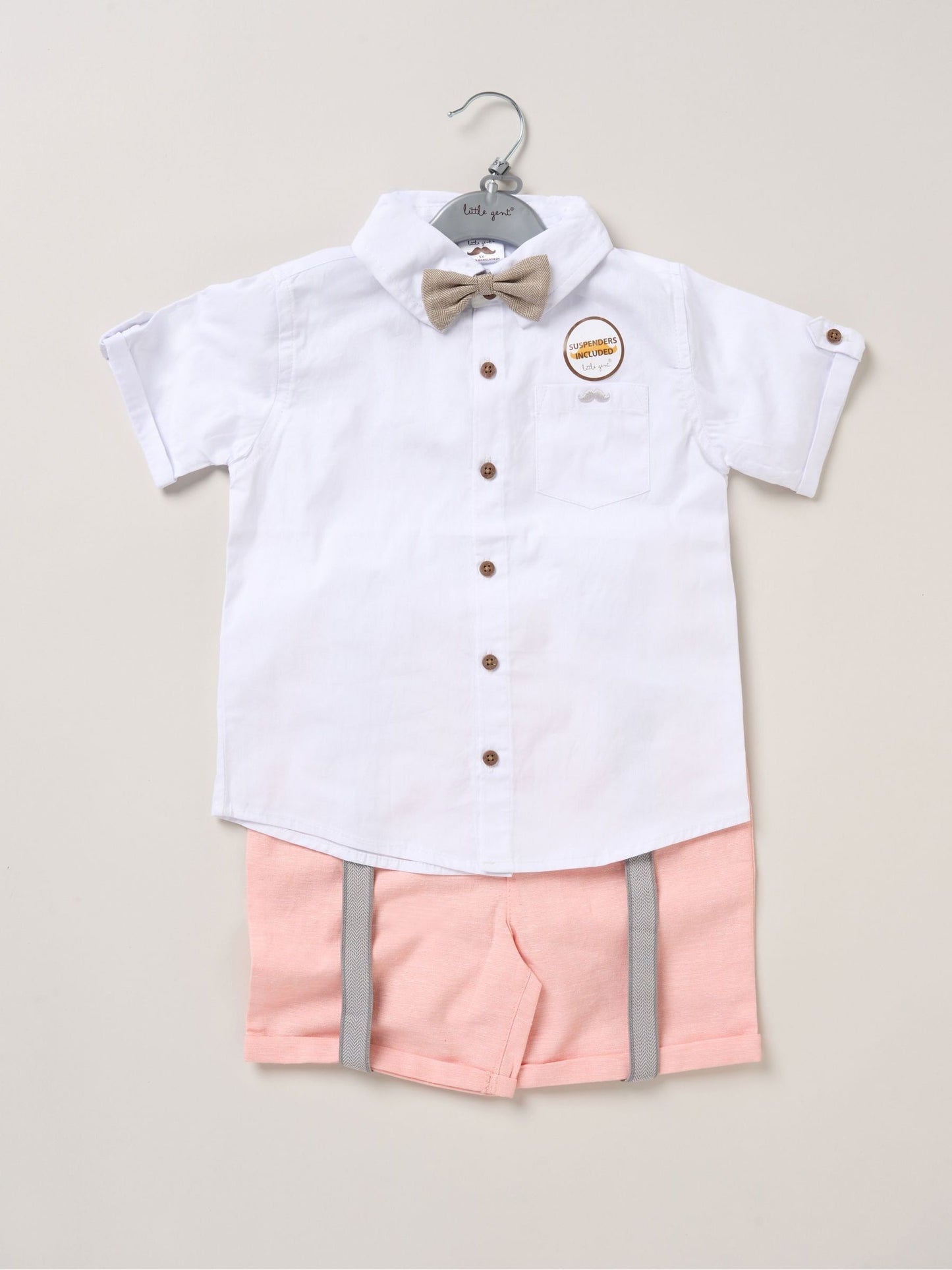 Little Gent Pink Shirt Shorts And Braces Outfit Set image 3