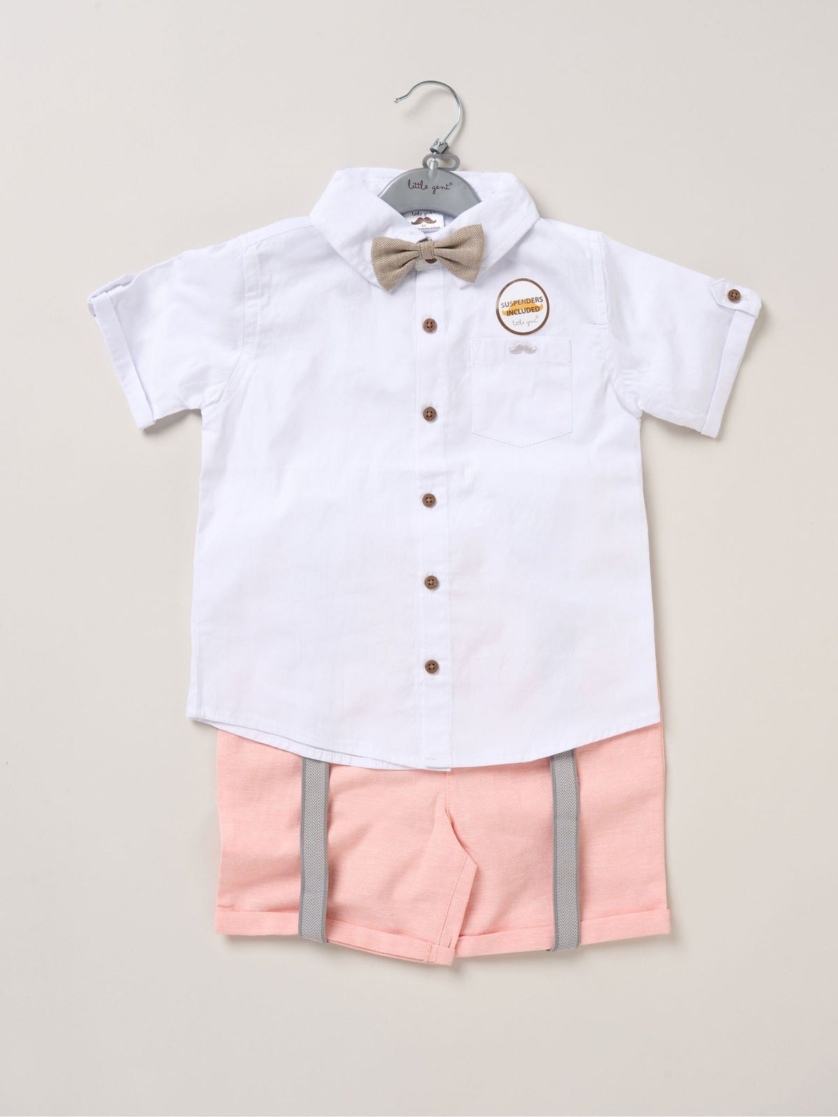 Dsiney Kidz - Little Gent Pink Shirt Shorts And Braces Outfit Set image 3