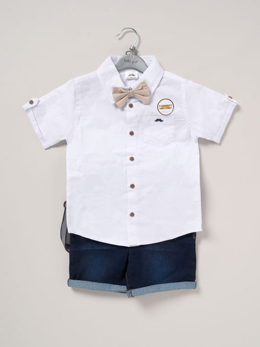 Dsiney Kidz - Little Gent Blue Shirt Shorts And Braces Outfit Set image 2