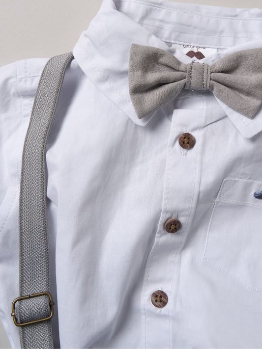 Little Gent Blue Bodysuit Shirt Shorts And Braces Outfit Set image 2