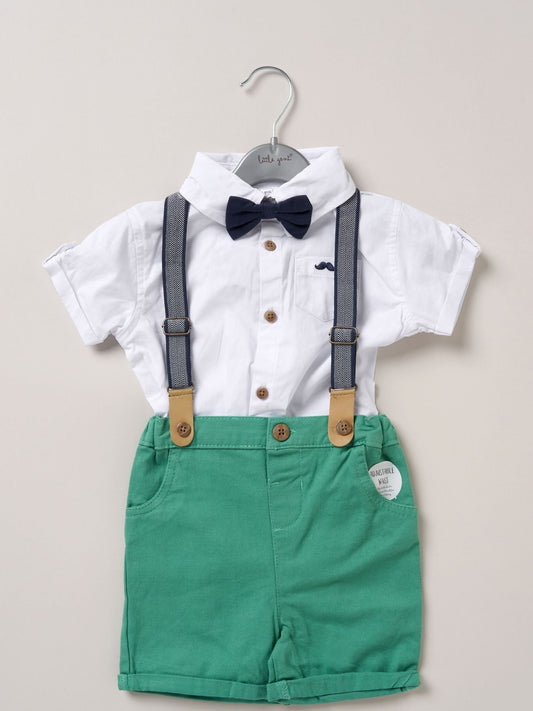 Dsiney Kidz - Little Gent Green Bodysuit Shirt Shorts And Braces Outfit Set image 2