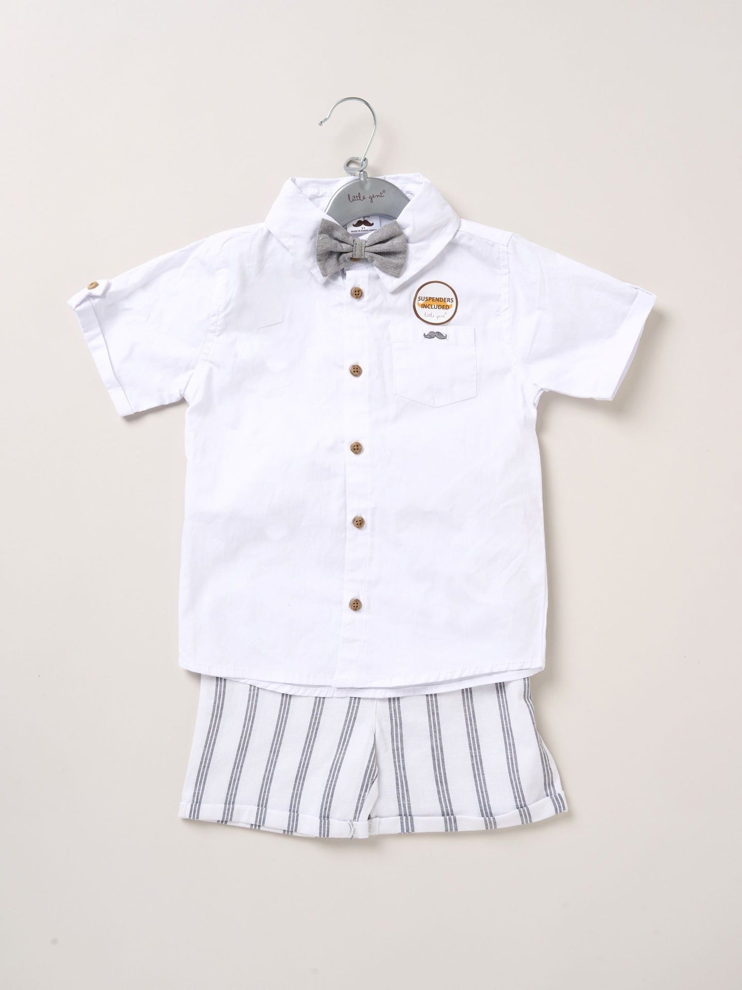 Little Gent White Shirt Shorts And Braces Outfit Set image 3