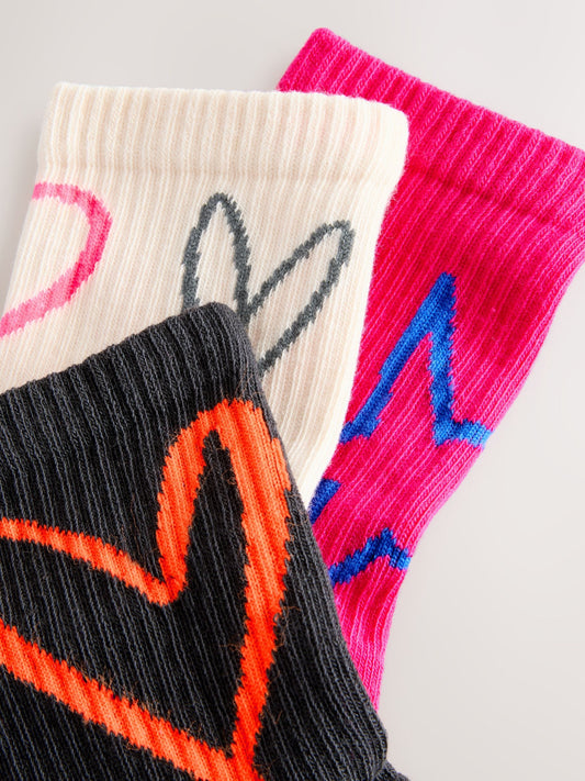 Pink Oatmeal and Charcoal Grey Cotton Rich Cushioned Sole Ankle Socks 3 Pack image 2