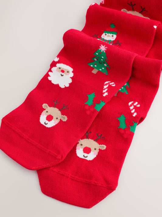 Red Character Cotton Rich Christmas Tights