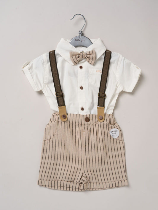 Little Gent Brown Shirt Shorts And Braces Outfit Set image 2